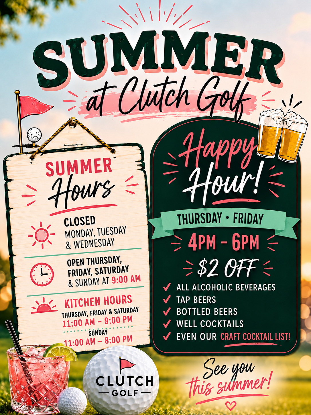 Clutch Golf New Summer Hours